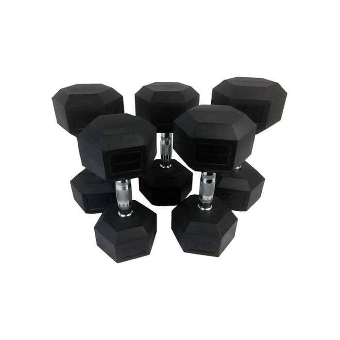 Tunturi - Rubberen dumbellset 12kg tot 20kg