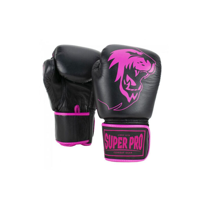 Super Pro - Warrior zwart roze leren kickbokshandschoenen