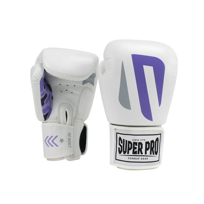 Super Pro - No Mercy wit paarse leren bokshandschoenen