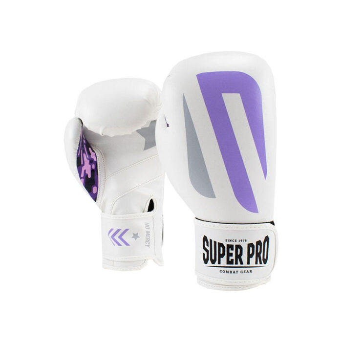 Super Pro - No Mercy wit paarse PU bokshandschoenen