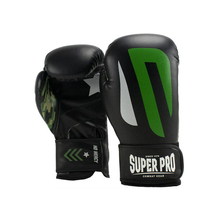 Super Pro - No Mercy zwart groen PU bokshandschoenen